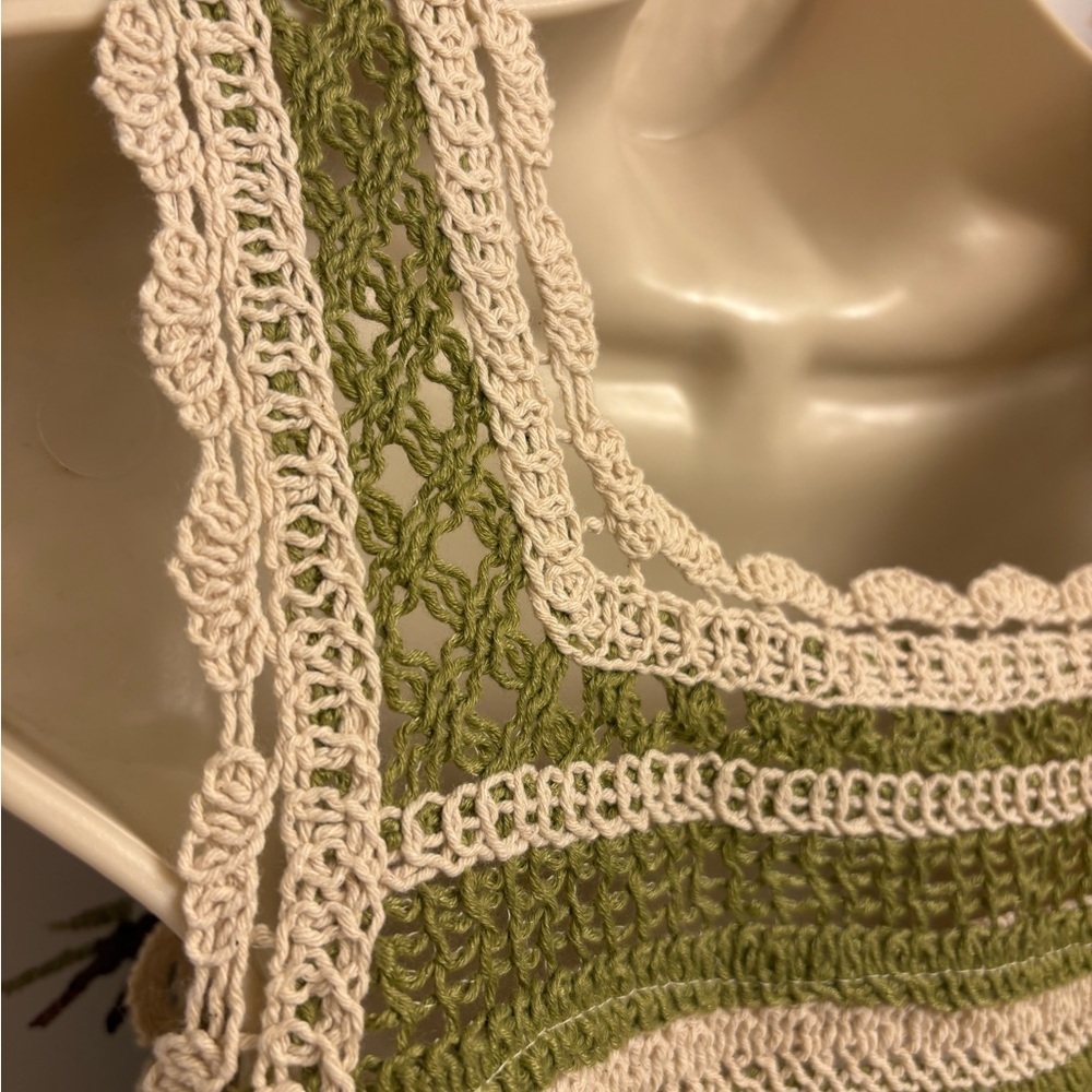 New small Green and Cream Crochet Tank Top - Picture 6 of 7